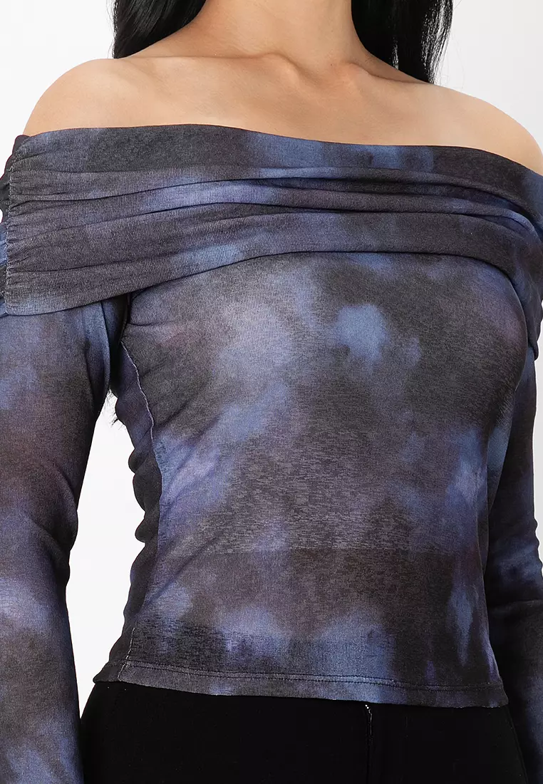 Emily Long Sleeve Off Shoulder Mesh Top