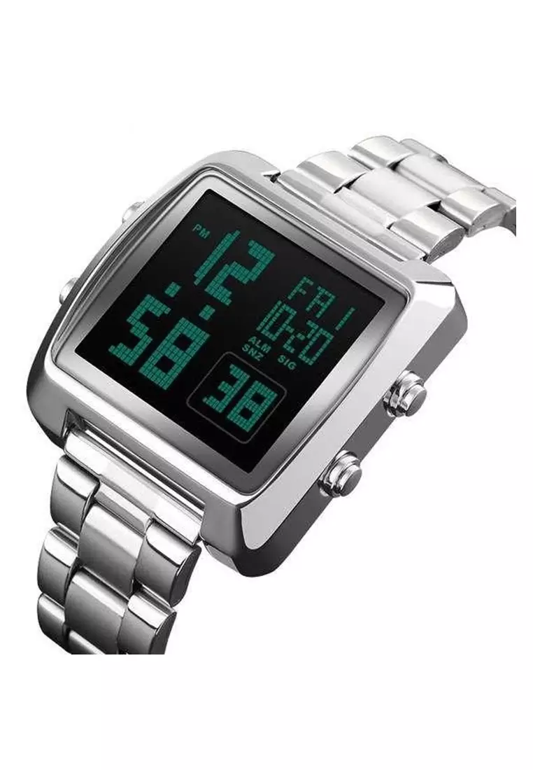 Jam Tangan kasual Modern Digital Pria Waterproof 30m Strap Tali Material Stainless Steel AT43 ORIGINAL