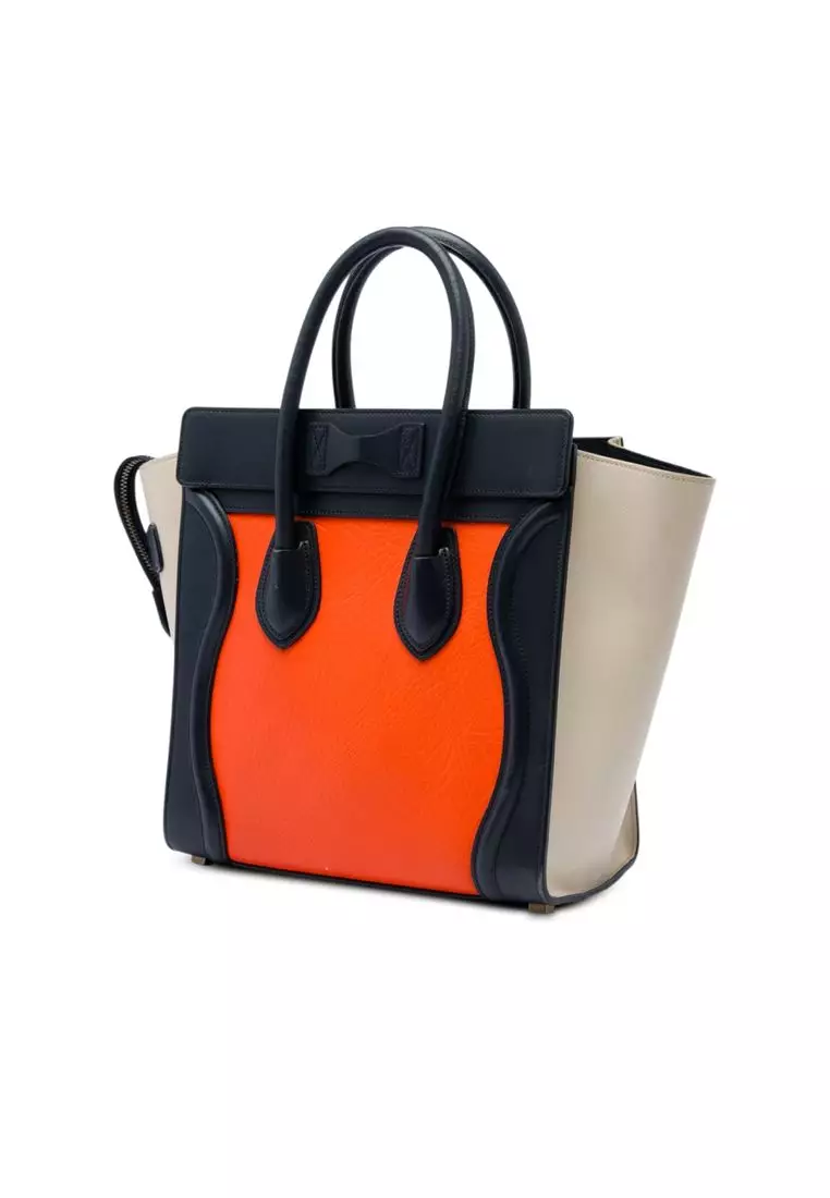 Pre-Loved Celine Micro Tricolor Leather Luggage Tote