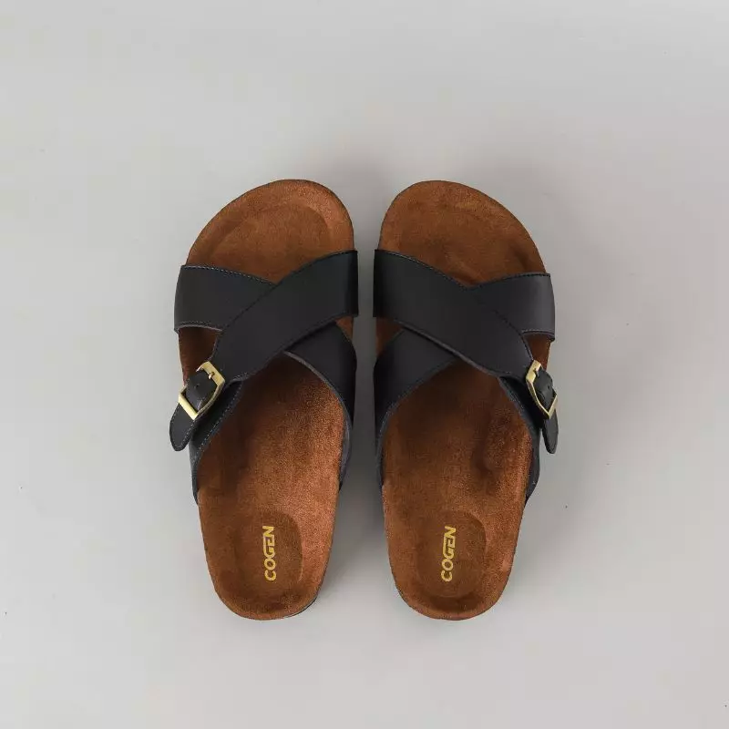 Cogen Sandal Pria Sendal Kulit Birken Vintage - Kastel Black