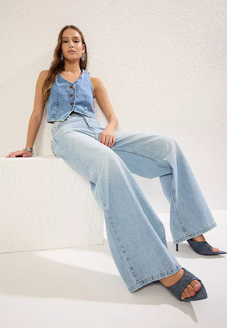 High Waist Extra Wide Leg Palazzo Jeans