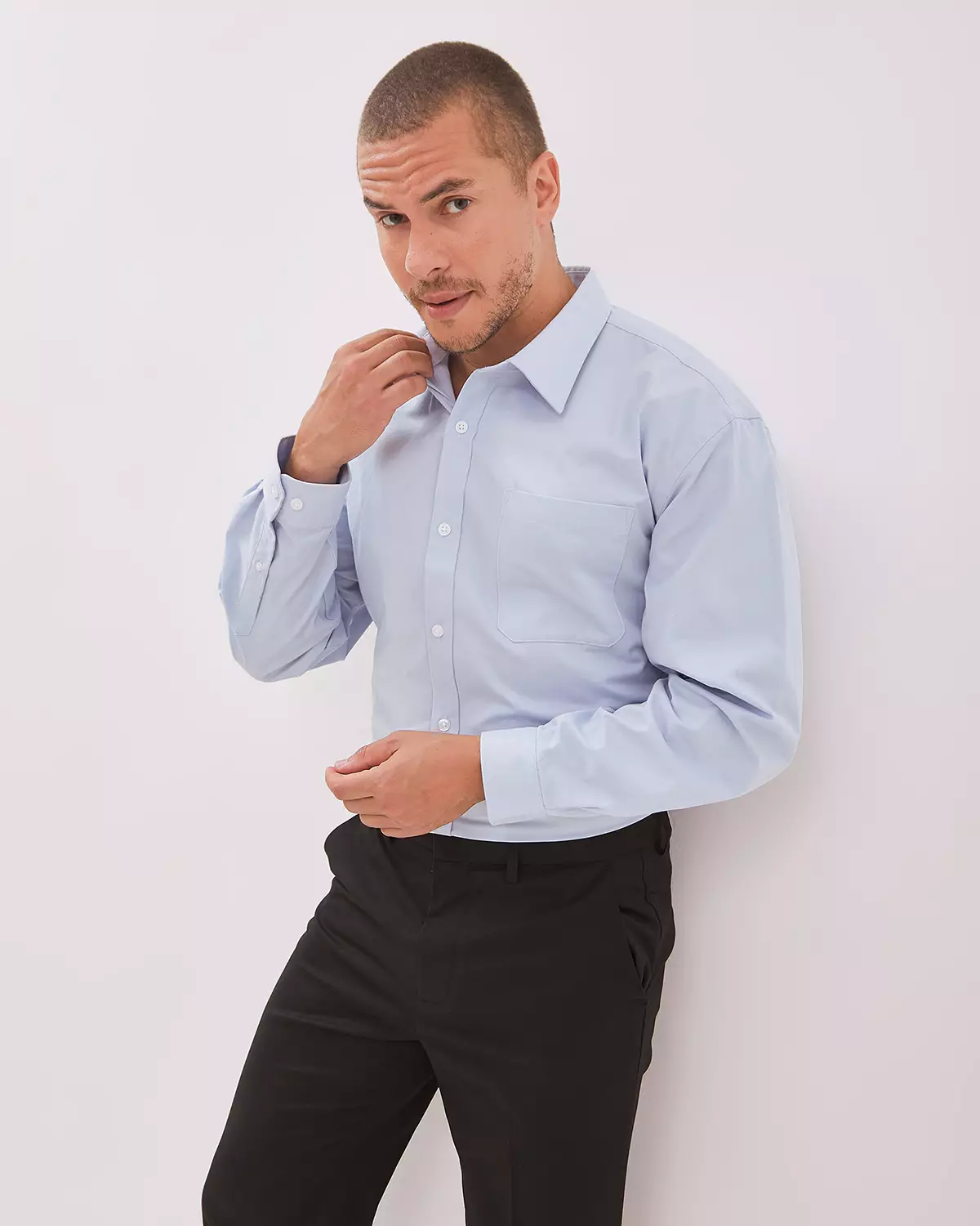 MEN'S BASIC BLUE LONG-SLEEVED SHIRT