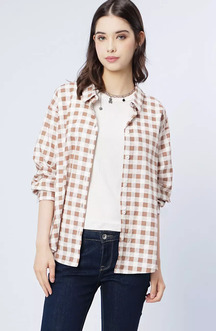 Kemeja Wanita Chary White Brown