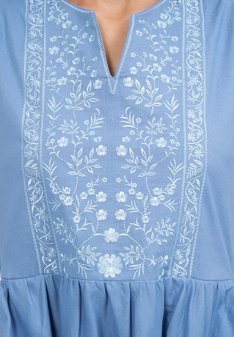 Embroidered Sleeveless Midi Dress BLUE