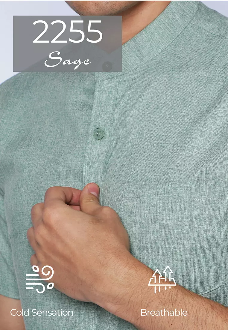 Simple Perfect Kemeja Pria Lengan Pendek Kerah Shanghai Solid Basic 2255 Sage