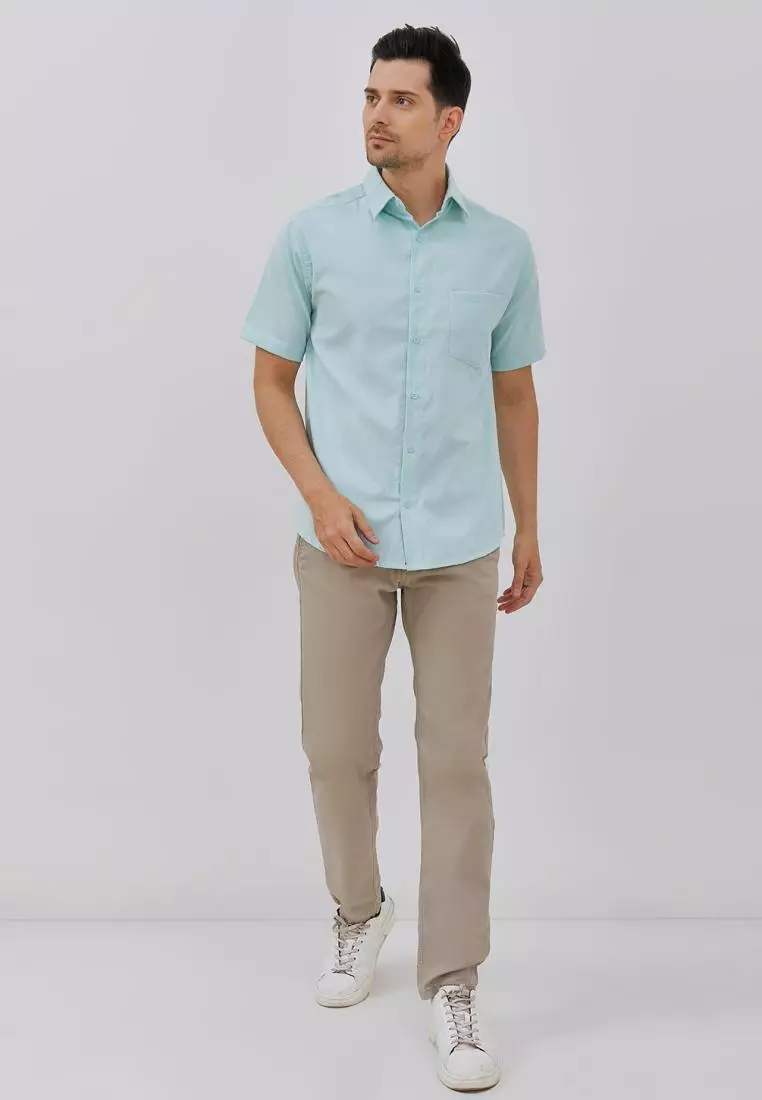 Paulmay Kemeja Lengan pendek Pria Reguler Fit Baby Green Shirt
