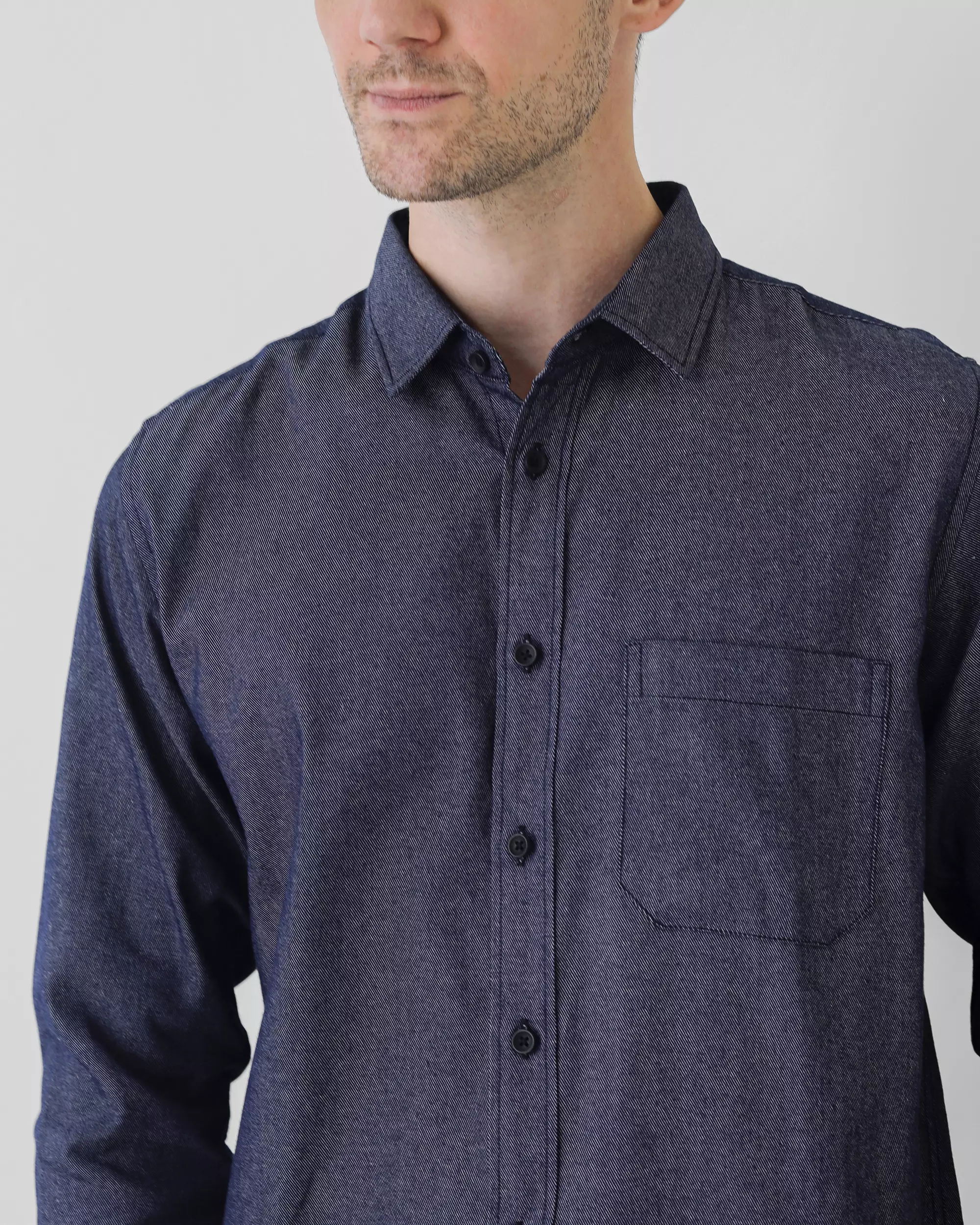 Cotton Well Light Denim Series in Denim Blue | Kemeja Lengan Panjang Denim Biru Tua