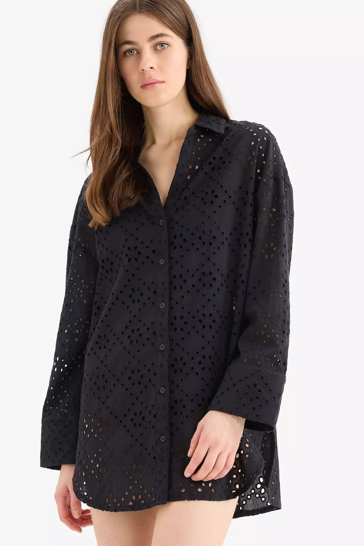 Regular Fit Cotton Brode Beach Shirt-Fall in Love C0506Ax25Sm