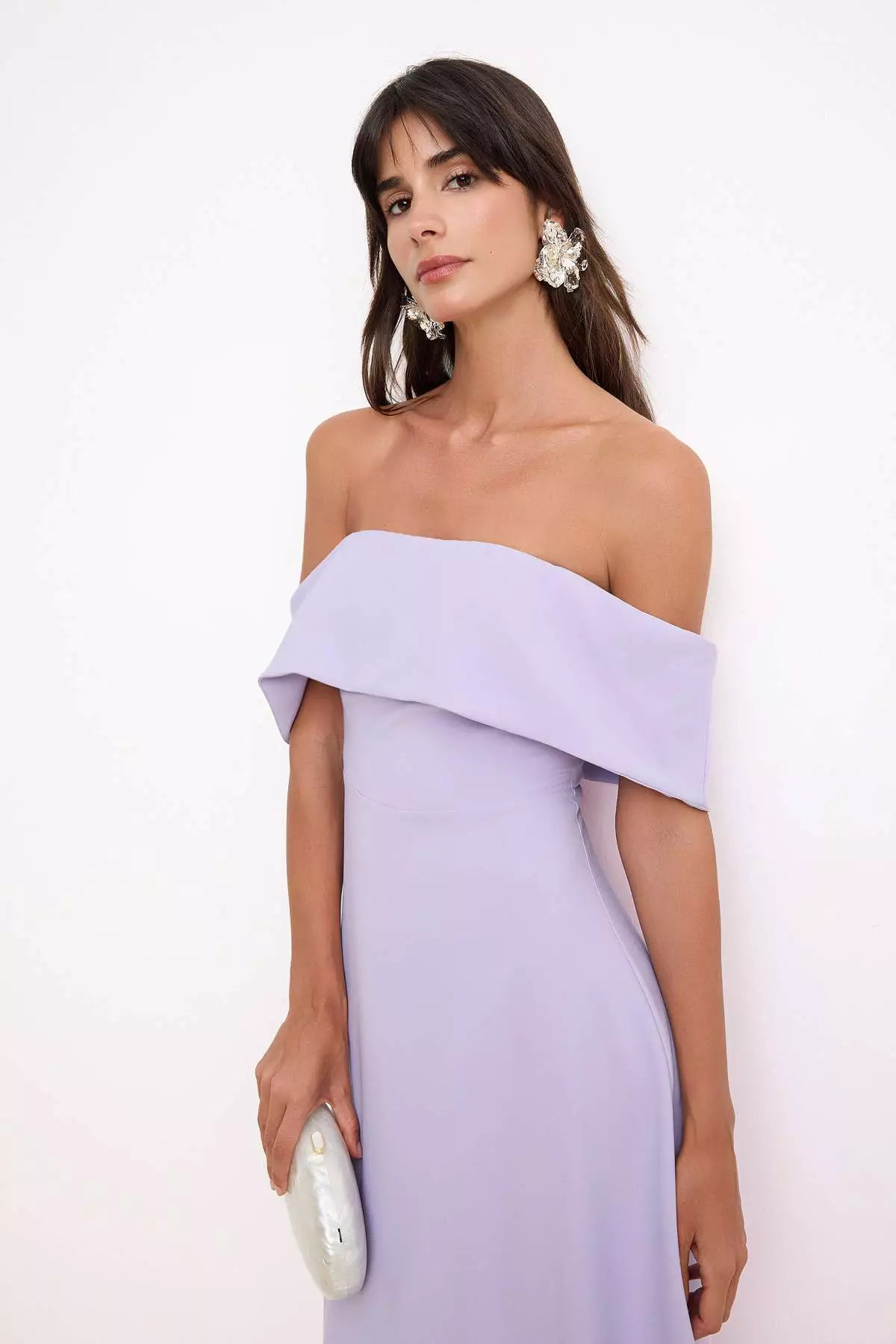Lilac Straight Skirt With Open Waist Woven Finike Midi Unlined Stylish/Evening Dress