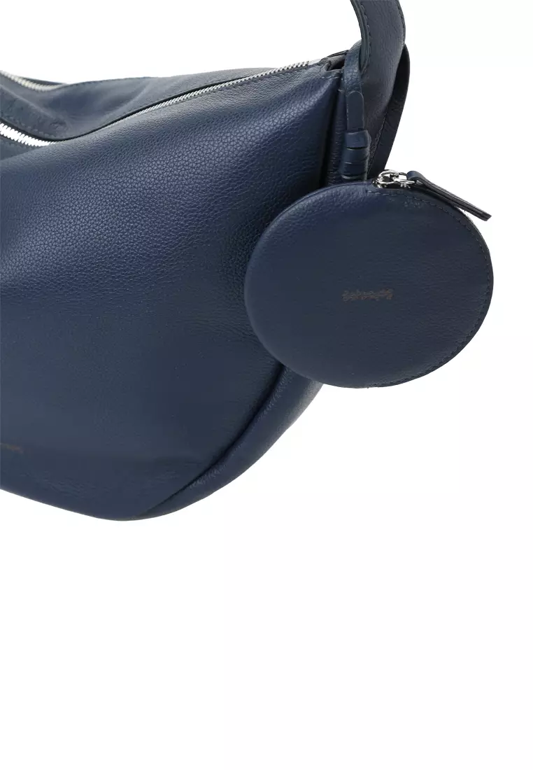 Asymmetric Crescent Hobo Bag - Navy Blue