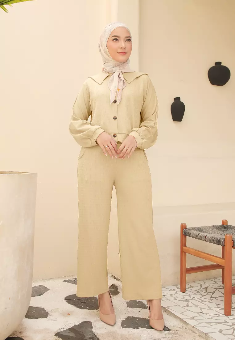 Daneen Waffle Oneset | Setelan Wanita Simple - Daisy Yellow