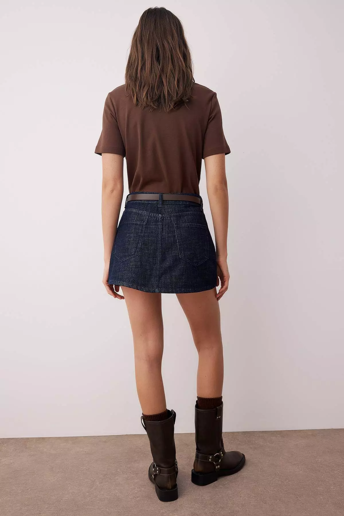 Belt Detailed Back Skirt Look Denim Skort