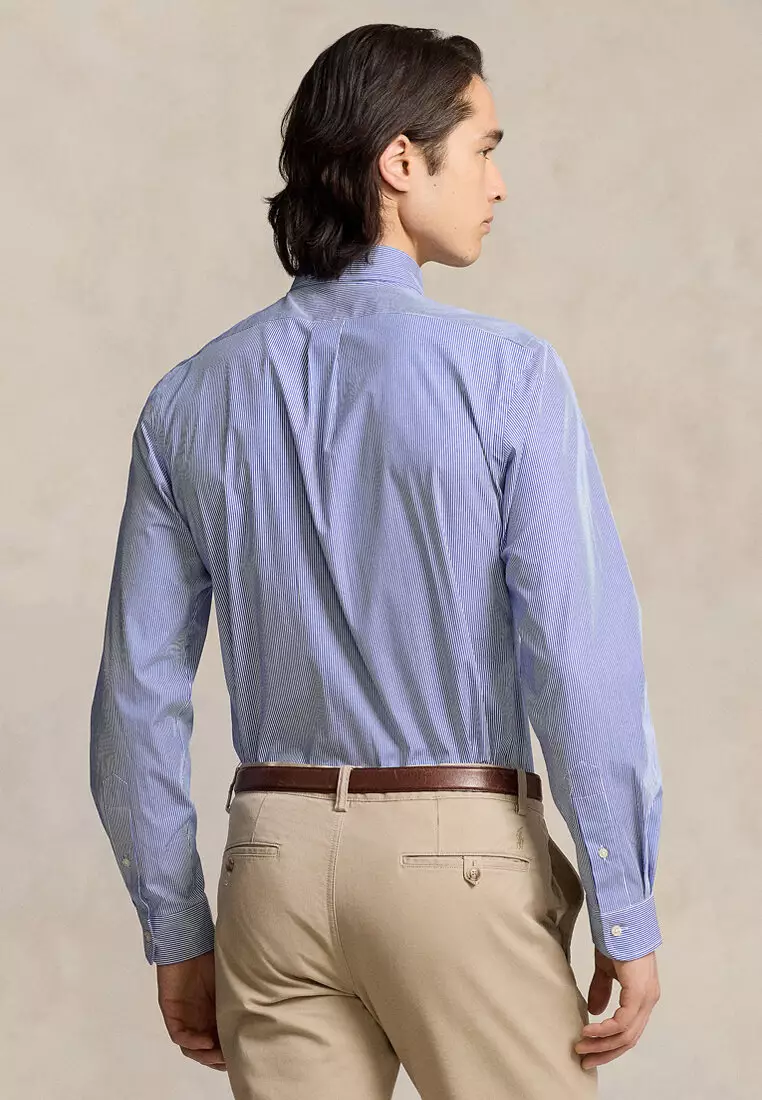 Slim Fit Striped Stretch Poplin Long Sleeve Shirt