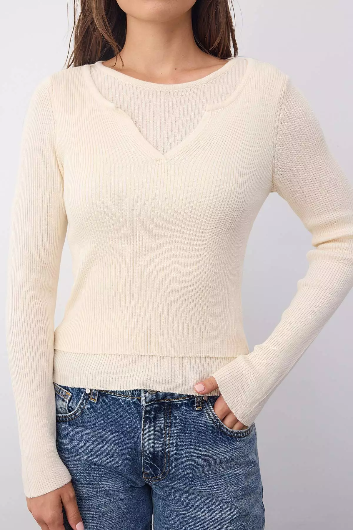 Wardrobe Essentials Ecru Interlocking Look Knitwear Blouse-Sweater |
