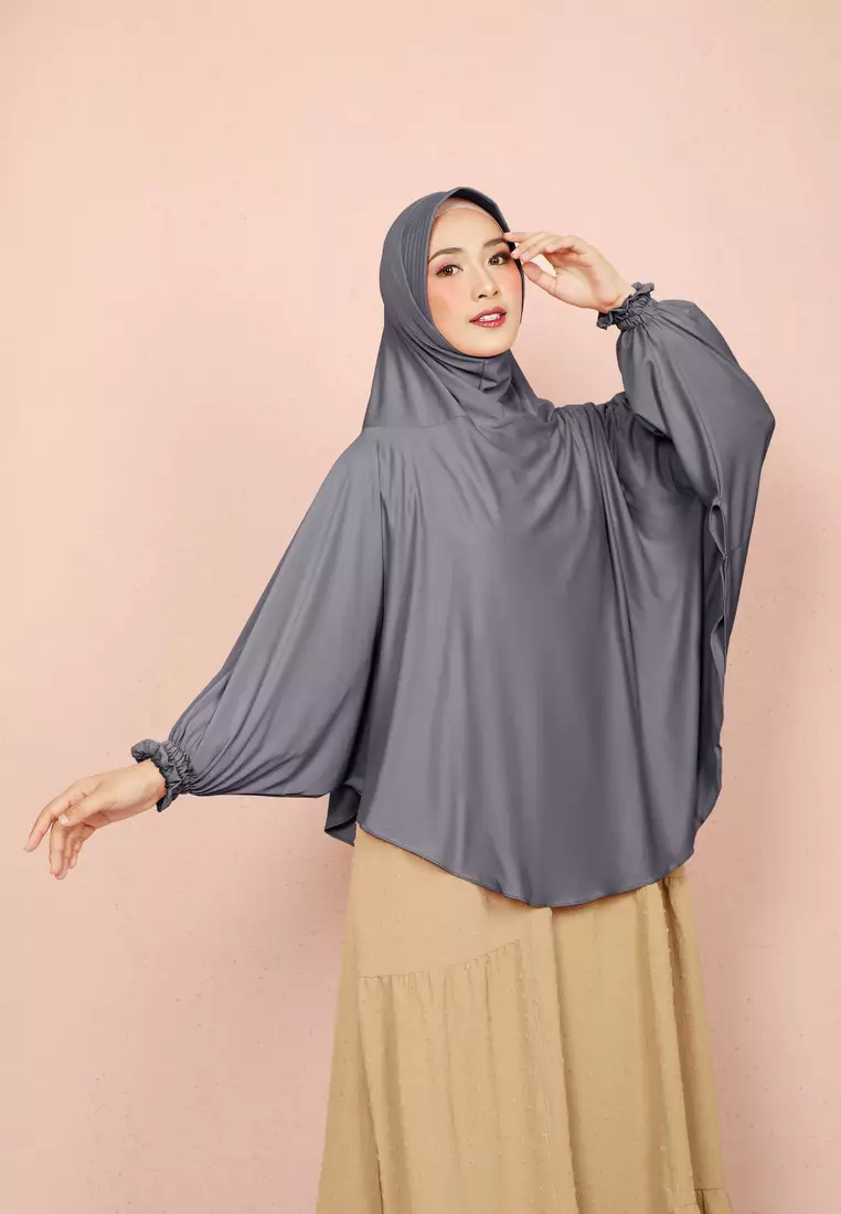 Cotton Bee - Halwa Bergo Lengan | Hijab Instan Syari - Stormy Grey
