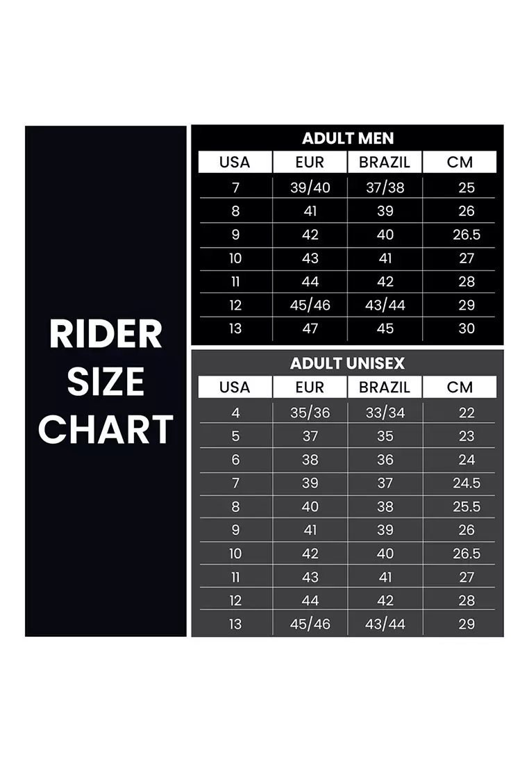 Rider sandals size sale chart