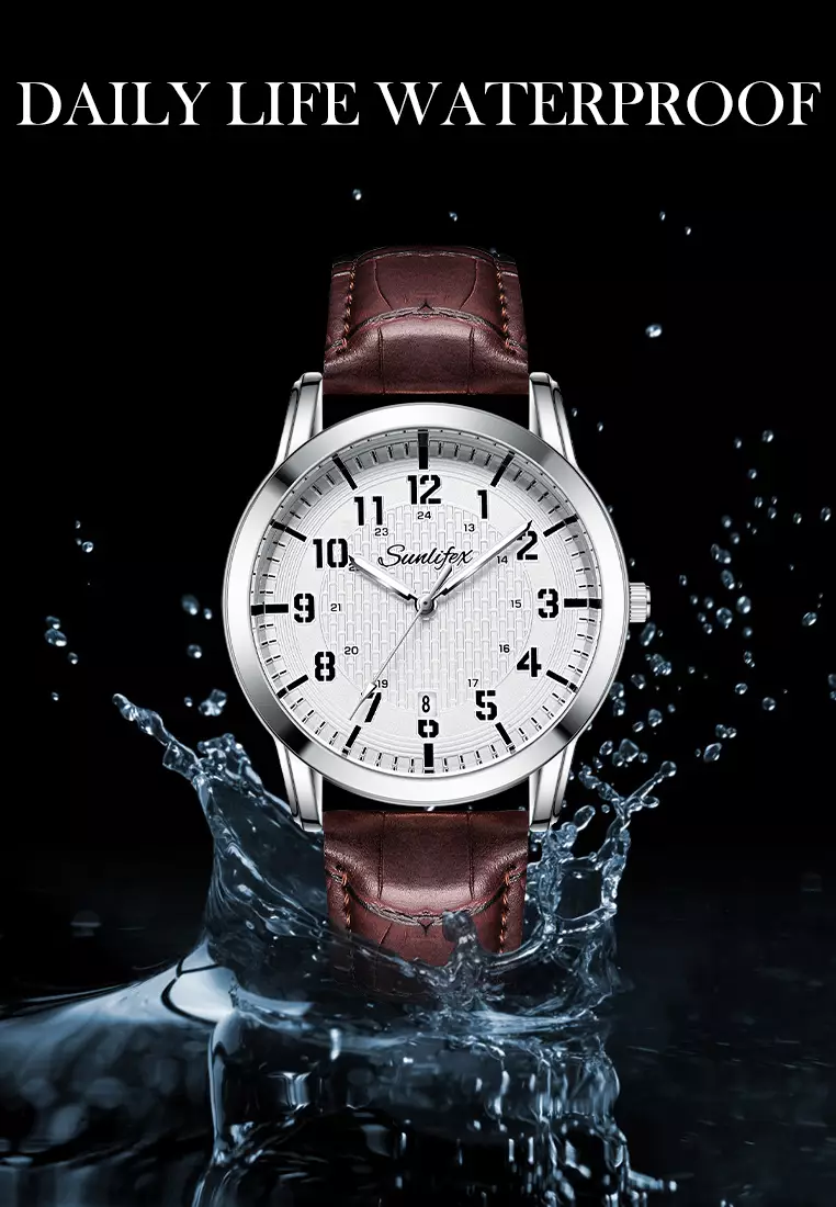 Jam Tangan Pria Original Klasik Gaya Jam Tangan Cowok Anti Air Kuarsa Tali Kulit Jam Pria 7009 brown white