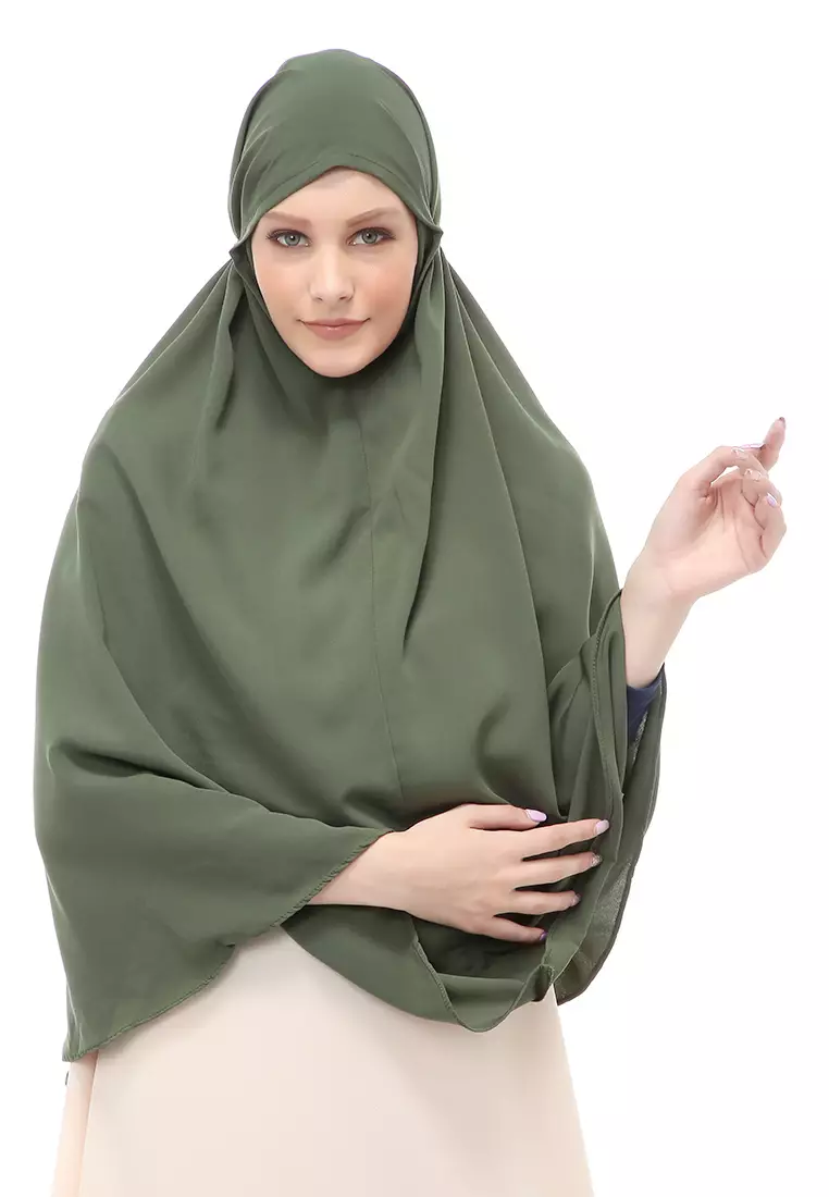 Nindy Jilbab Khimar Bergo Jumbo Motif Polos Relaxed Fit - Hijau Army