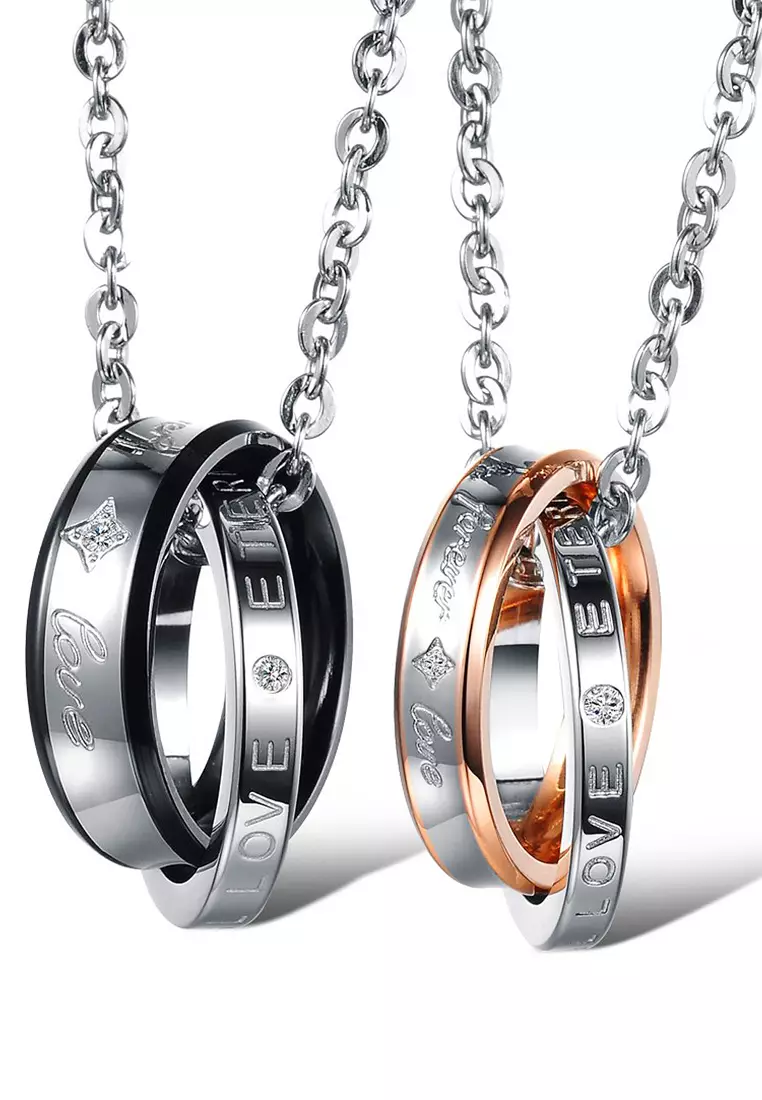 雙環緊扣情侶項鍊1套