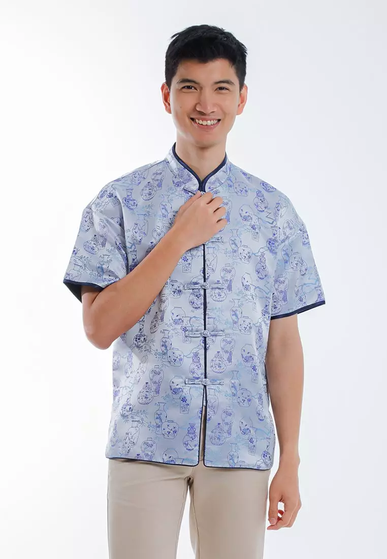 Byford Mens CNY Tang Fu Jacquard Short Sleeve - 3426904Z-91Silver