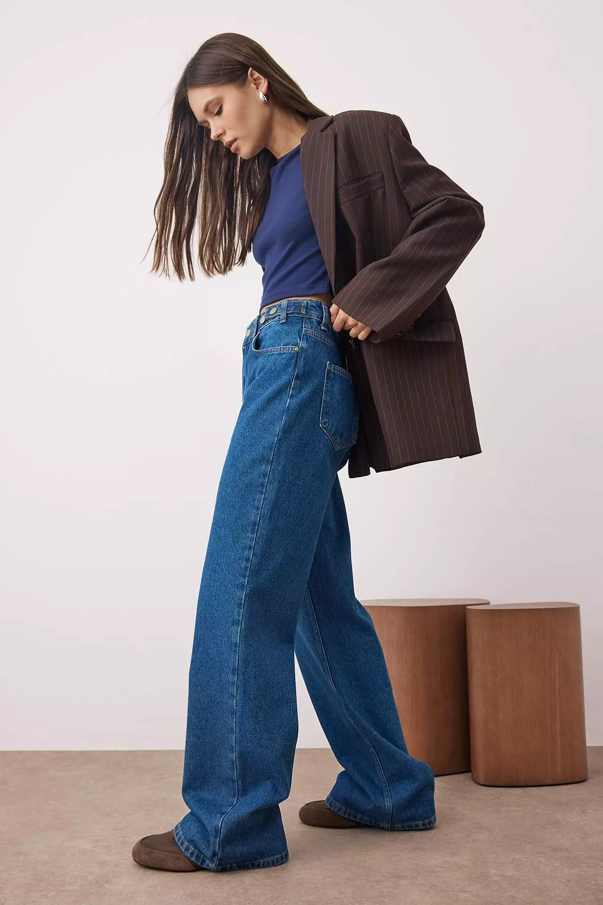 Blue High Waist Wide Leg Jeans