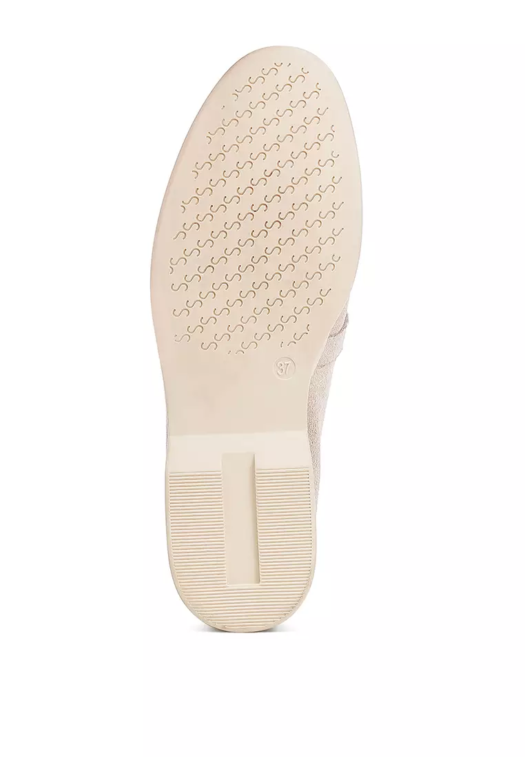 Beige Suede Knot Detailed Loafers