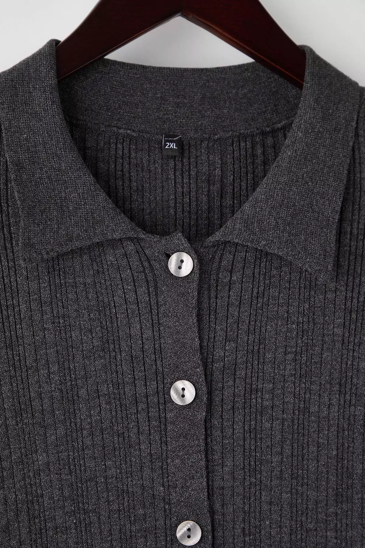 Anthracite Mercerized Look Ribbed Polo Neck Knitwear Cardigan Tbbaw26Av00032