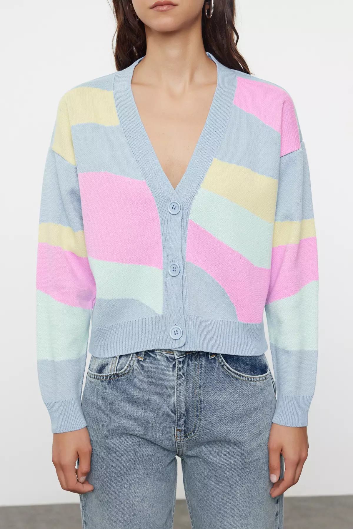 トップス Hype Kyoto-13 bi-color cardigan Hype Kyoto-13 bi-color cardigan Beige Square Patterned Cardigan