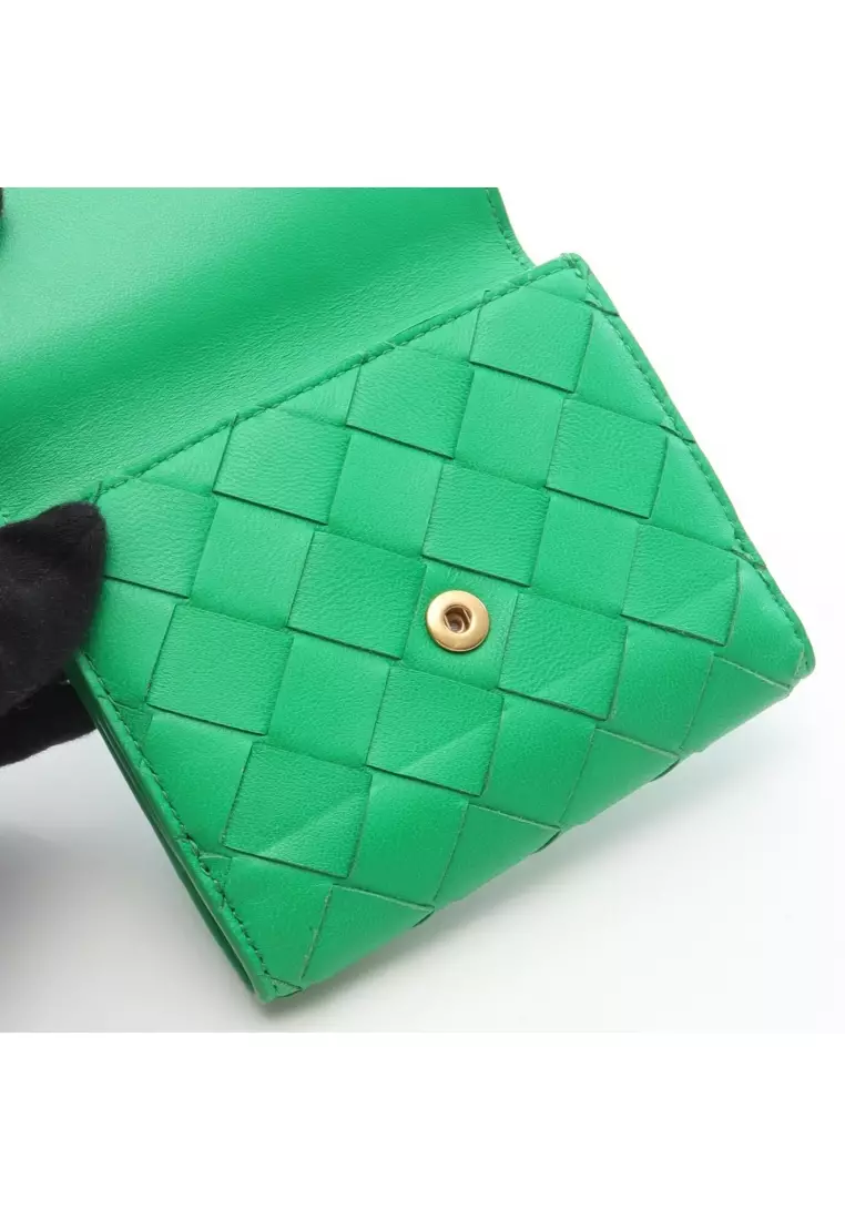 Pre-Loved BOTTEGA VENETA Intrecciato W hook wallet leather green