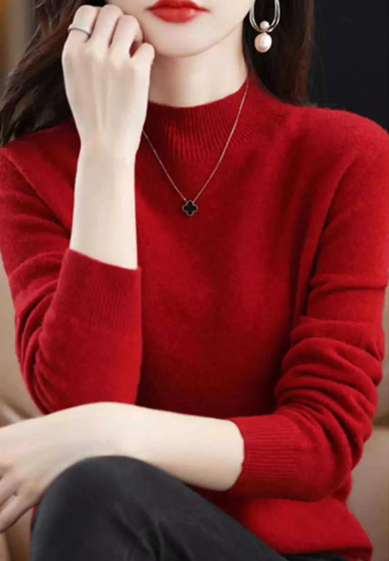 Versatile Wool Long Sleeves Half Turtleneck Pullover JW QT-D001