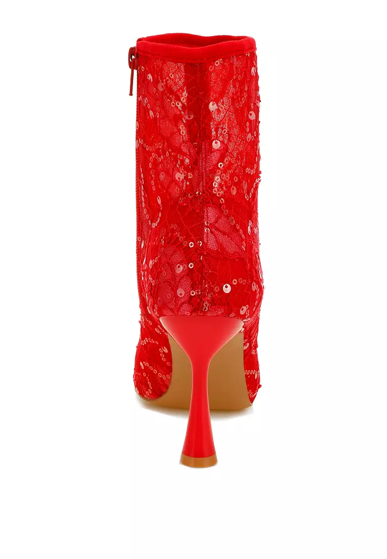 Sepatu bot renda payet warna merah