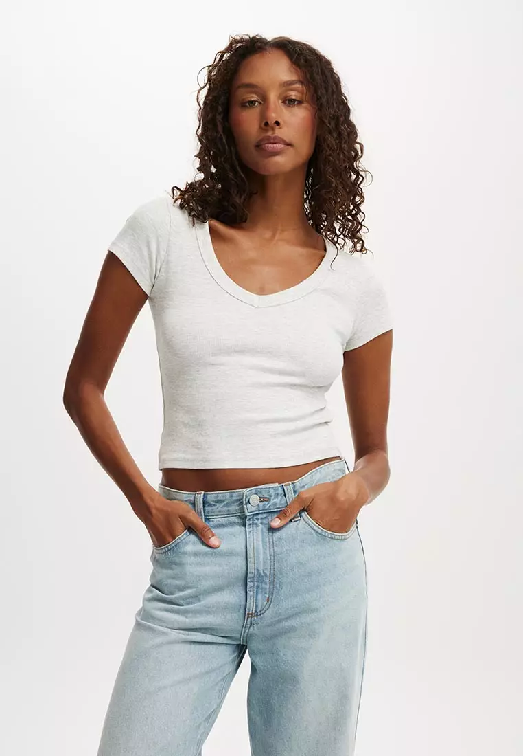 Goldie Rib V Neck Short Sleeve