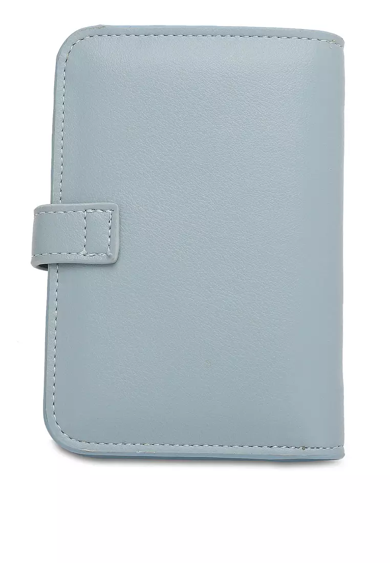 Women's Pin Button Bi Fold Leather Short Wallet / Purse With Coin Compartment