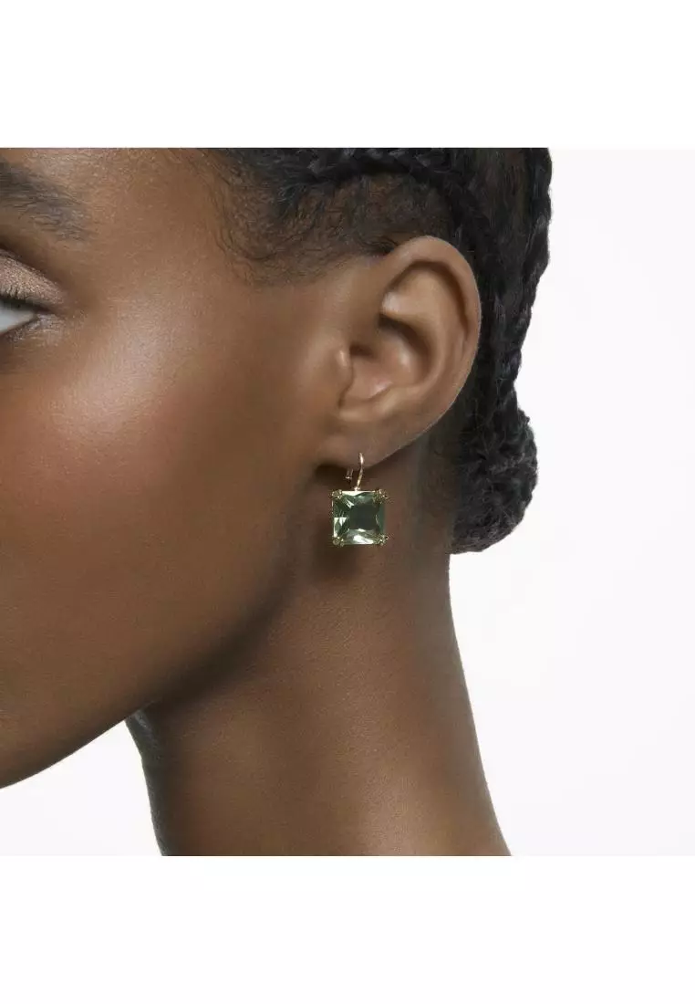 Millenia Drop Earrings Square Cut Green Gold-Tone Plated
