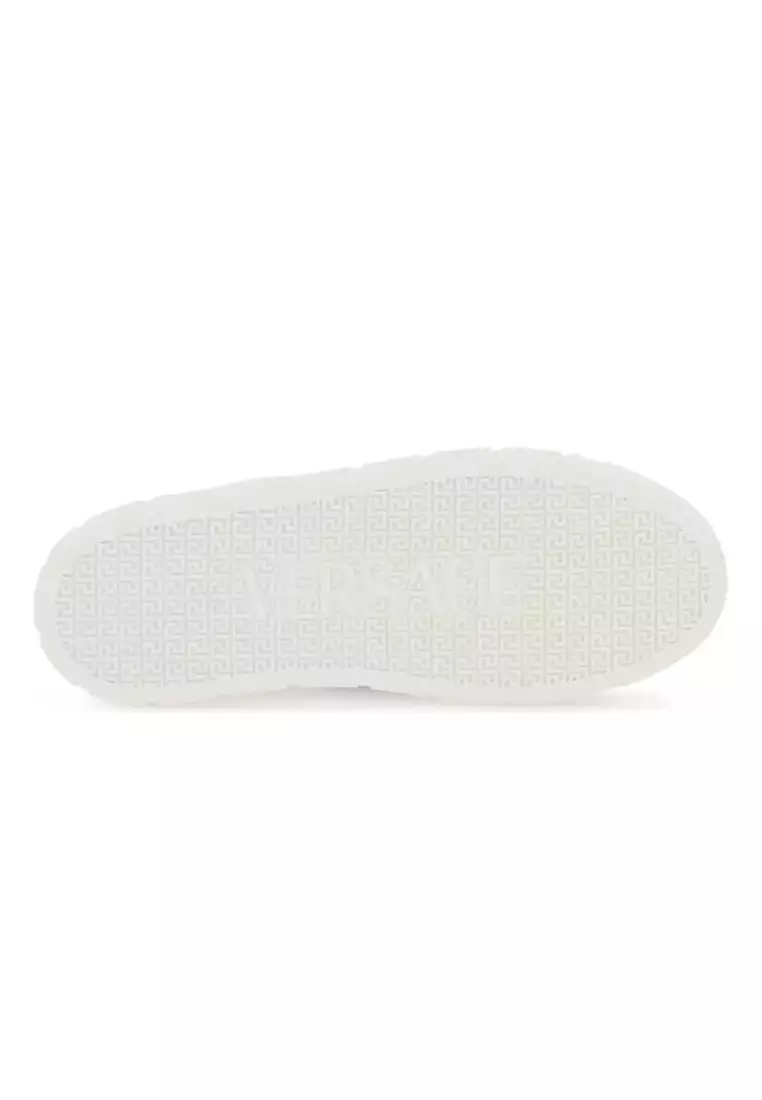 Men's Sneakers With Greca Embroidered Lace-Up In White 10144601A00776 2W020