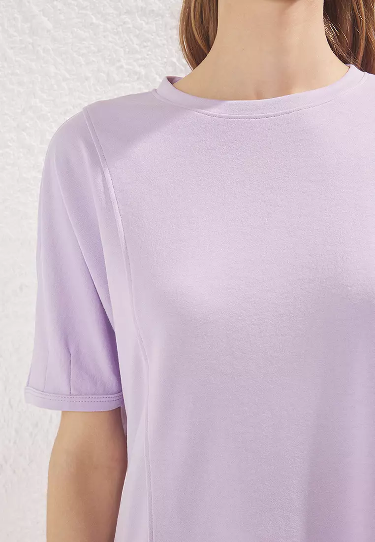 Lilac Relaxed/Comfortable Crop Flexible Knit Blouse TWOSS25BZ00403
