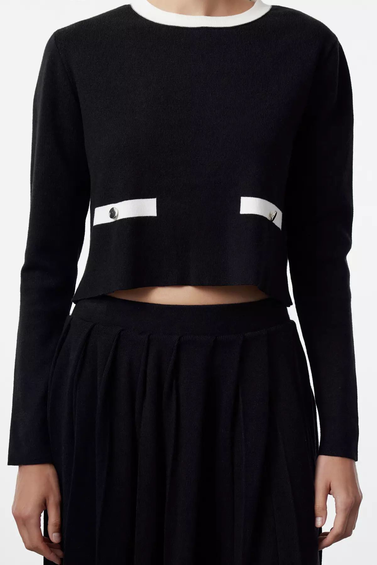Premium Black Pleated Knitwear Set Skirted Bottom And Top Set