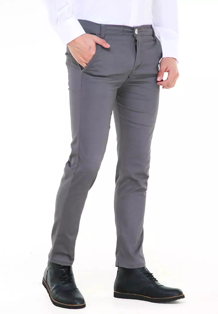 Locko Celana Panjang Chino Pria Polos Slim Fit Casual Long Pants Material Twill Sweding ORIGINAL - Grey