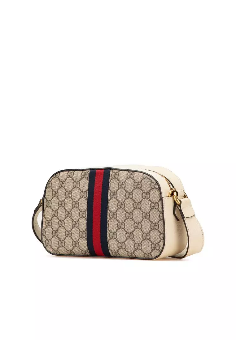 Pre-Loved Gucci Small Gg Supreme Textured Calfskin Web Ophidia Camera Bag
