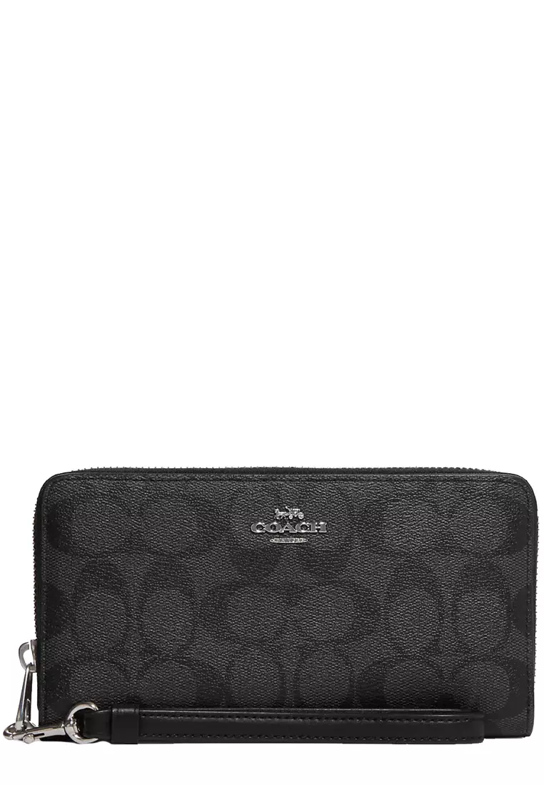 Buy Coach Coach Long Zip Around Wallet In Signature Canvas in Graphite