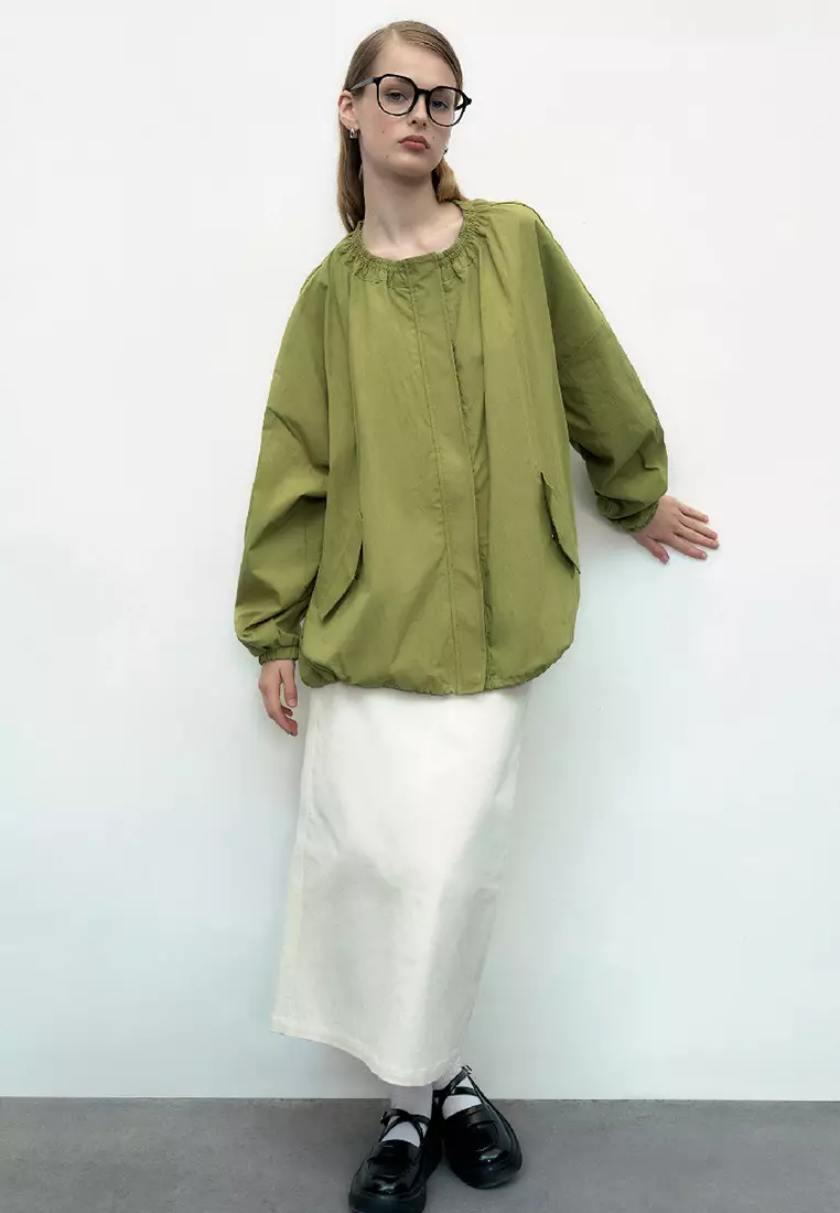 Drop Shoulder Sleeve Crew Neck Jacket