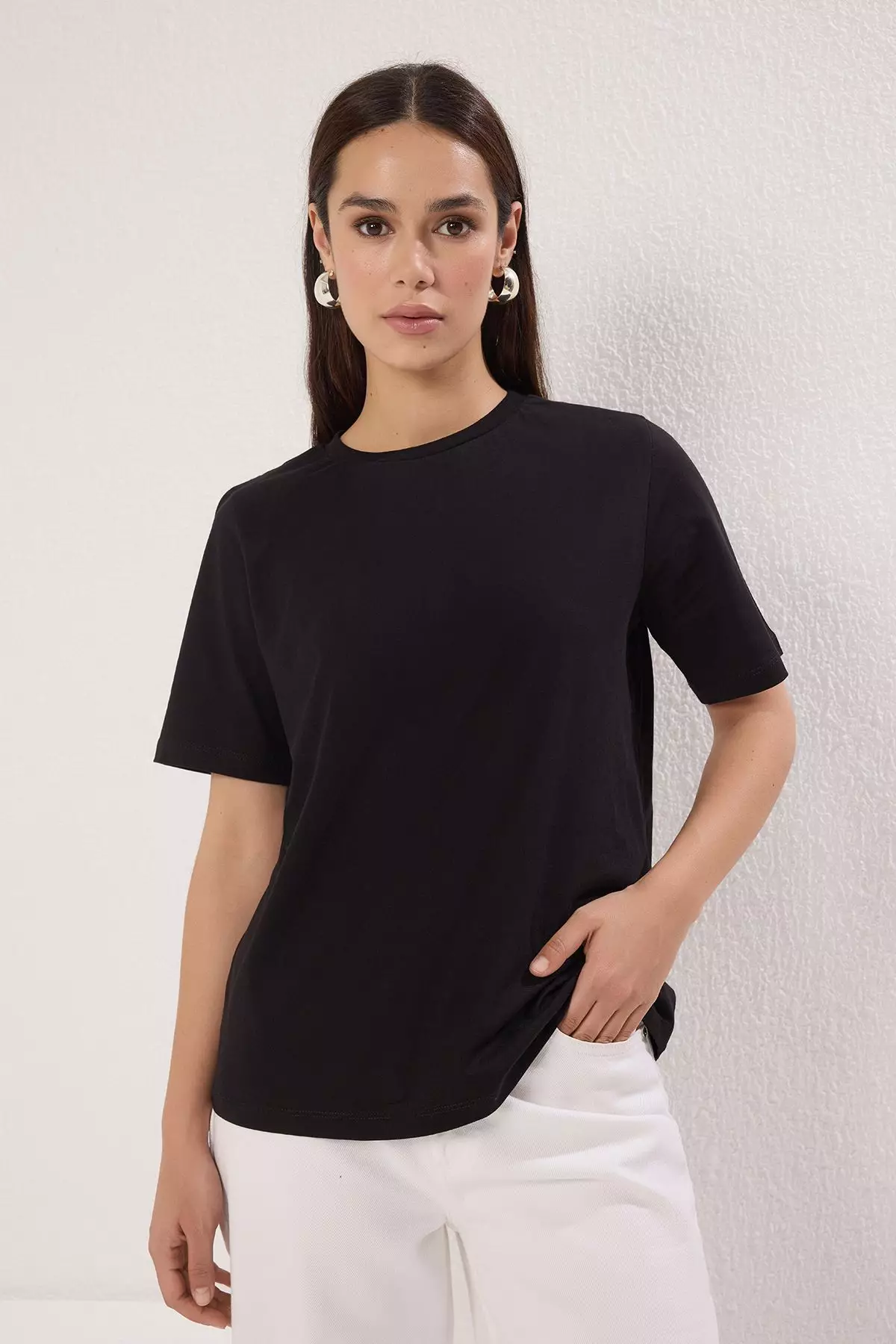 Black-Black Basic 100% Cotton Crew Neck 2-Pack Knitted T-Shirt TWOSS20TS0141