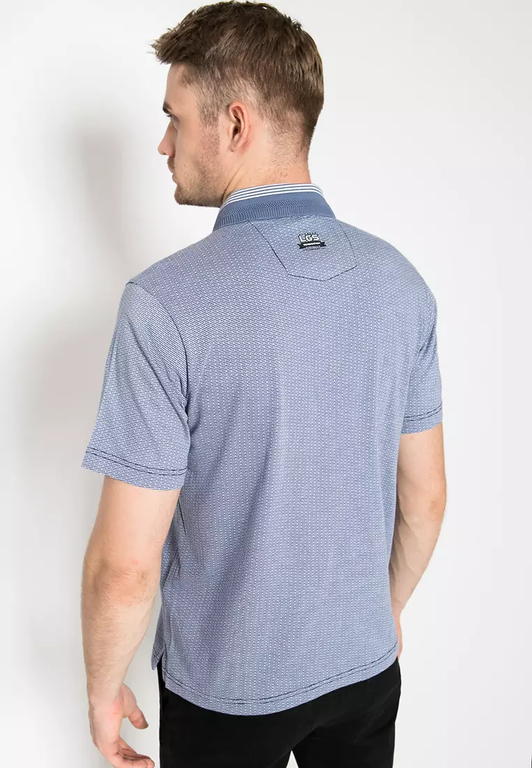 LGS - Regular Fit - Polo Casual - Corak Gelombang Kecil - Biru