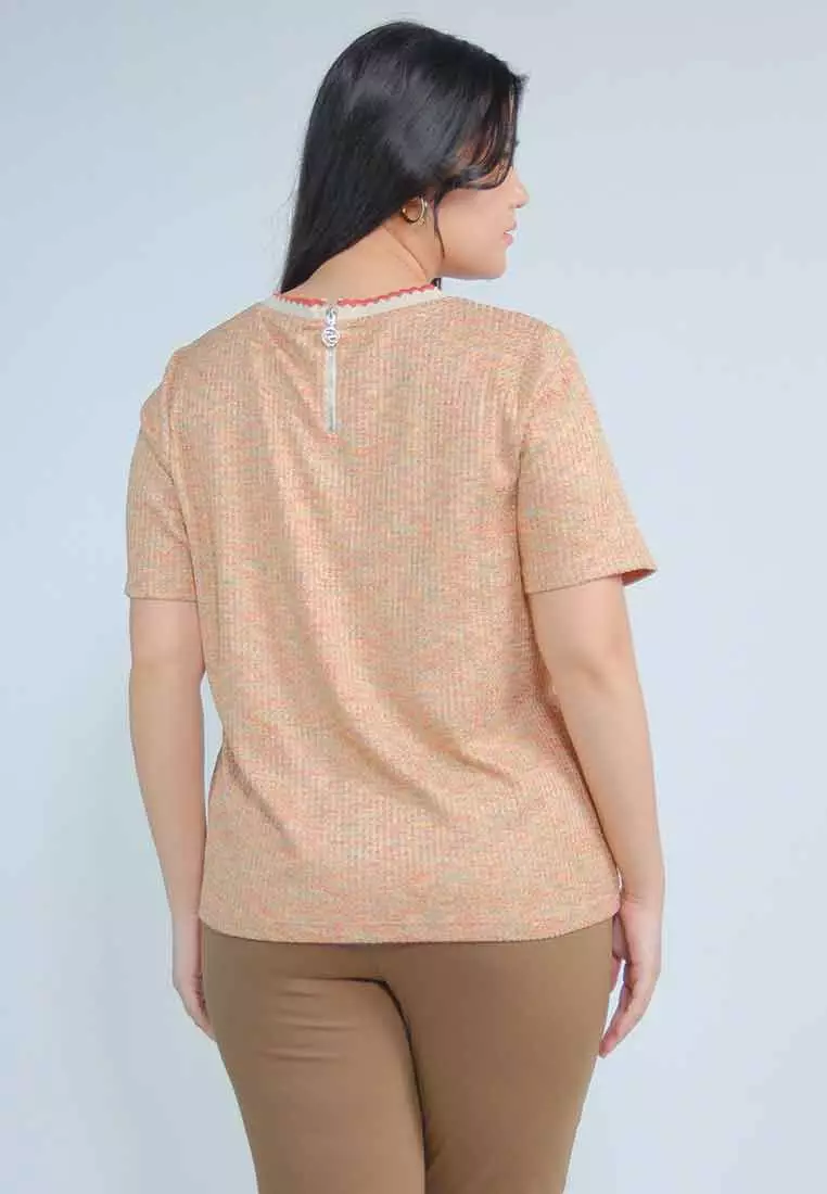 Milly Plus Size Krishna Multicolor Knitted Top with Scallop Ribbing