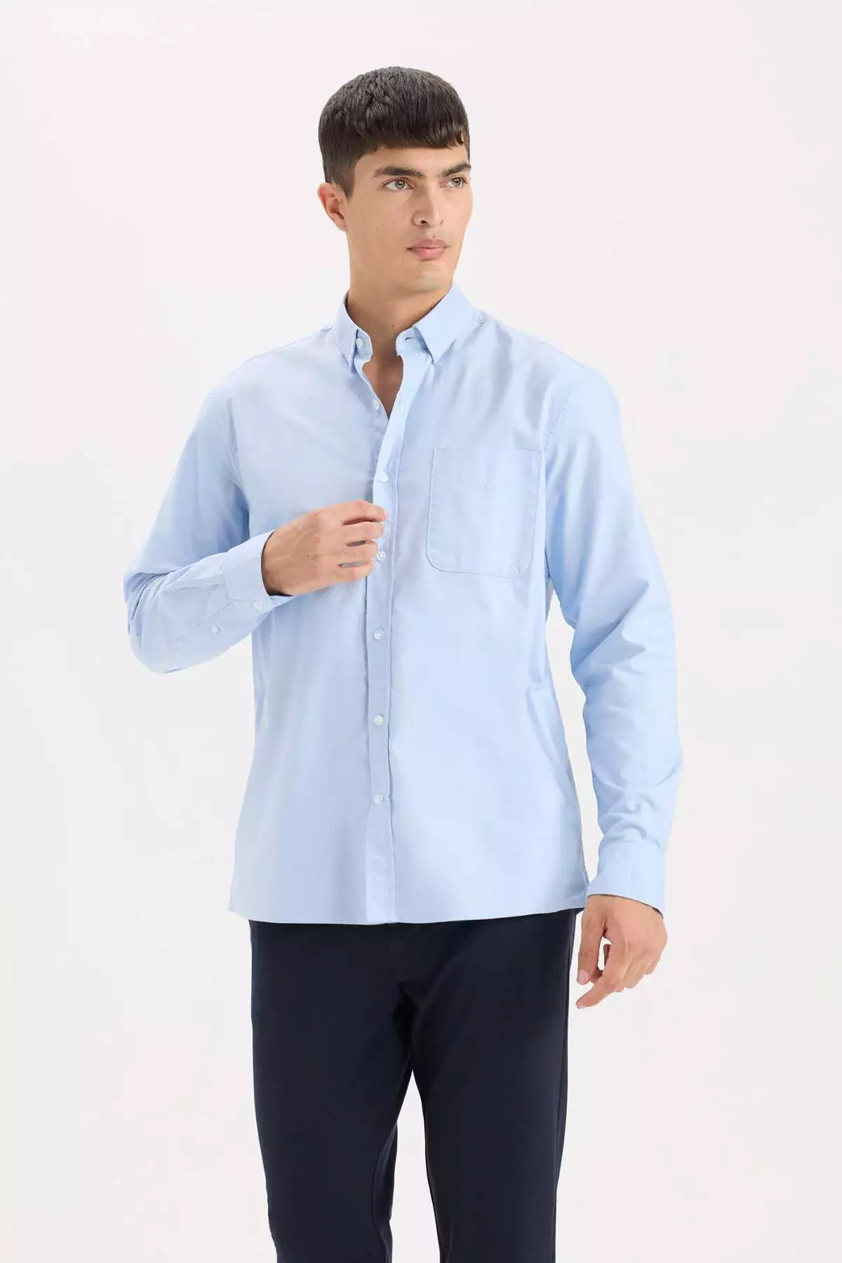 100% Cotton Regular Fit Polo Collar Oxford Basic Plain Long Sleeve Shirt A8028Ax25Sp