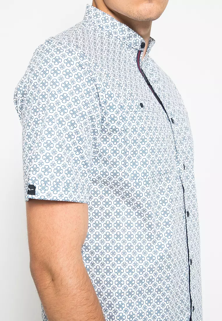 Johnwin - Kemeja Casual - Full Motif - Putih - Slim fit
