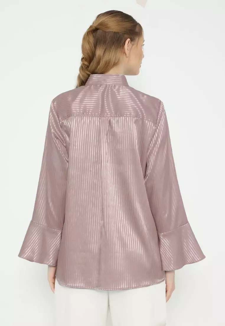 Shimmer Blouse With Stripe Pattern In Soft Brown By Brilliant Girl Warna COKLAT
