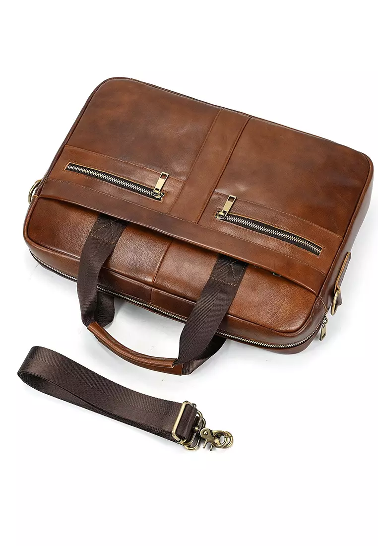 Buy Lara Men's Classic Retro Cowhide Leather Crossbody Briefcases 2024