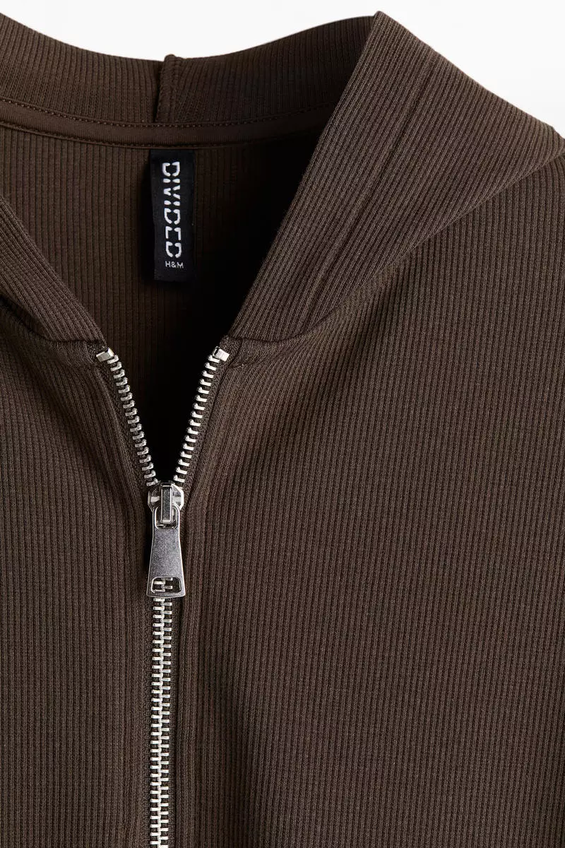 Ribbed zip-through hoodie
