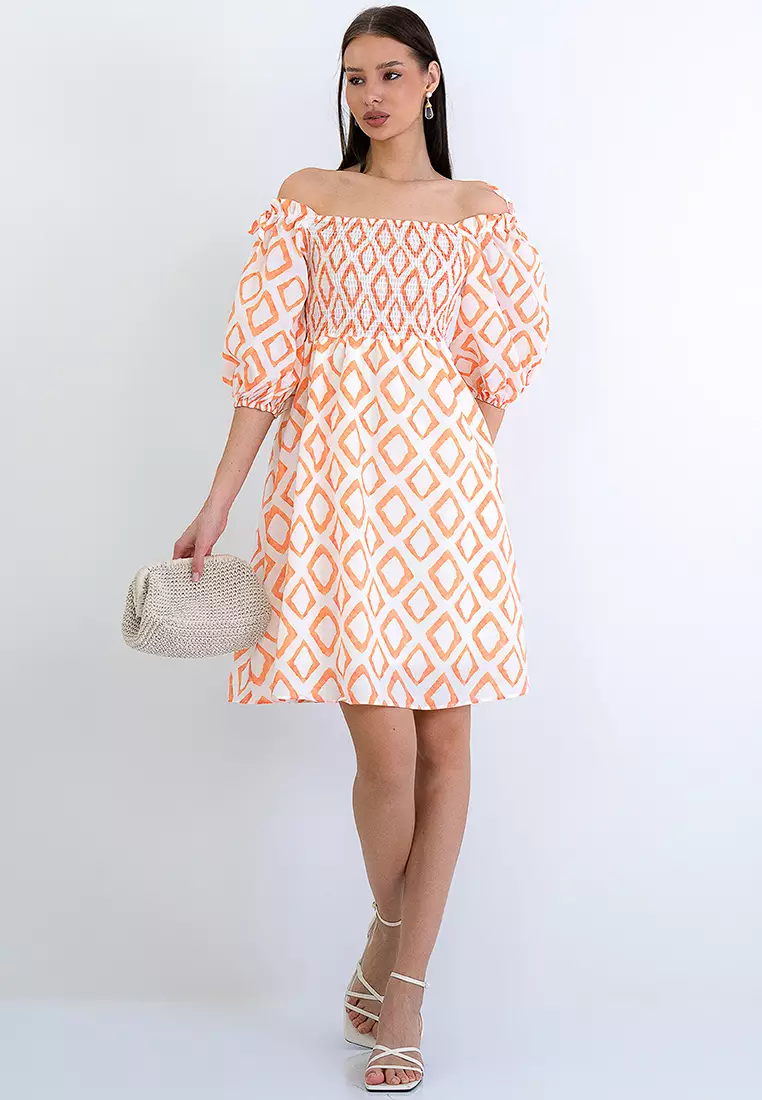 Printed Puff Sleeve Mini Dress
